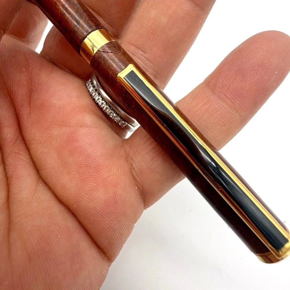 Davin Kesler Wood Pen Pencil Pillbox Set Vintage Inlay Gold-Tone West Germany